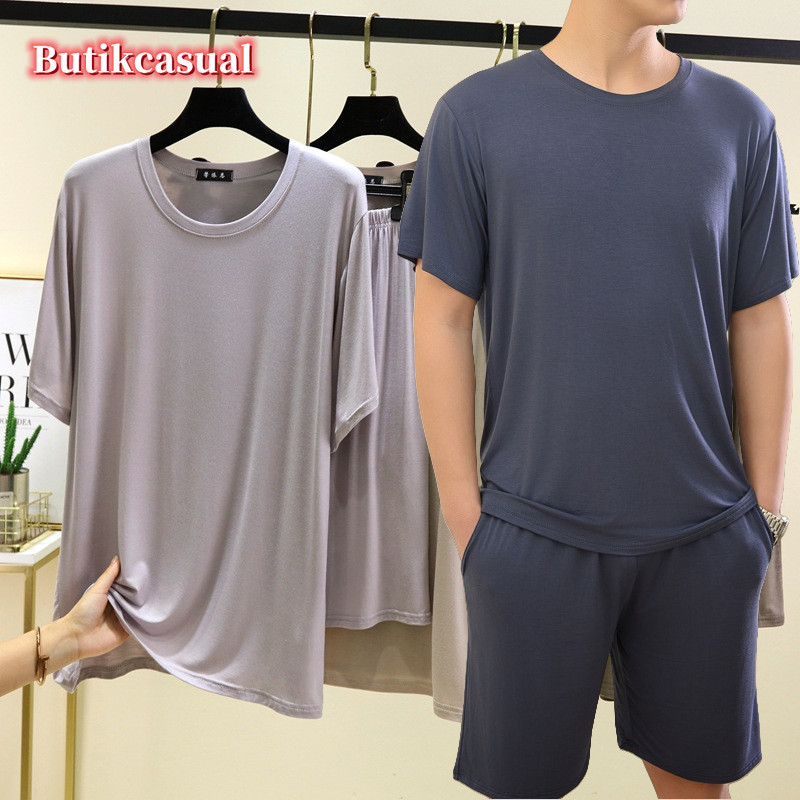 Bộ Đồ Ngủ Nam Modal Mùa Hè 2025 Tay Ngắn Mỏng Kích Thước Lớn Phù Hợp Với Trơn Rời Loungewear