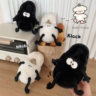  Xixitiao Lông Giày Dép Cotton Dải Mỏng PVC Cặp Đôi Phiên Bản Hàn Quốc Dễ Thương Sáng Tạo Bánh Quy Tất Cả Bao Gồm Gót Nam Nữ Mùa Đông Nhà Đế Mềm Ấm Áp 