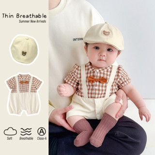 Mùa Hè Mới Quần Áo Cho Bé Trai Và Bé Gái Tay Ngắn Quý Ông Bodysduit 0-28 Tháng Bé Nơ Kẻ Sọc Nối Phong Cách Anh Sinh Nhật Christening Romper