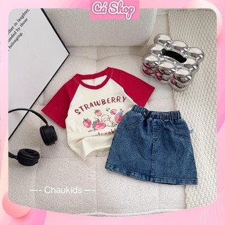 Set áo Strawberry CS82 chân váy jean cho bé gái