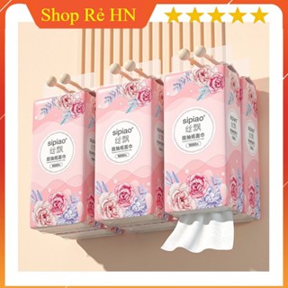 Thùng 10 Bịch Giấy Rút Treo Tường Đa Năng Sipiao Hoa Hồng 4 Lớp 1000 Tờ Mềm Mịn Dai Từ Bột Tre