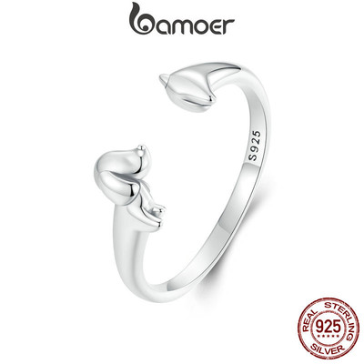 Bamoer 925 Sterling Sliver Mở Nhẫn Dachshund Thiết Kế Trang Sức Thời Trang Quà Tặng Cho Nữ