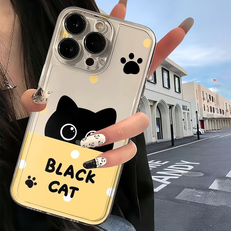 Thích hợp cho vỏ iPhone IP15 PRO MAX Kawaii IP7 IPXS Mèo con đen tối giản thời trang IPXS MAX IP11 I