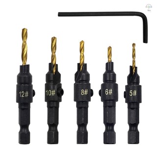 Hilivn) Bộ 5 mũi khoan chìm Thép tốc độ cao với 1 Cờ lê chìa khóa lục giác miễn phí để chế biến gỗ và mộc