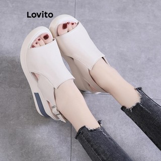 Lovito Giày sandal đế bằng có khóa trơn cho nữ LFA22381