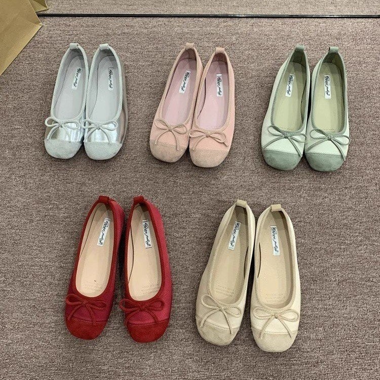 Nơ Giày Đế Bằng Nữ Slip-On Đế Mềm Ballet Giày Lười Vải Cao Su