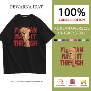 (100% cotton) Mỹ Vintage Gấu In Hình Nam / Nữ 2024 Mới Plus Size Rời Áo Thun Thường Ngày