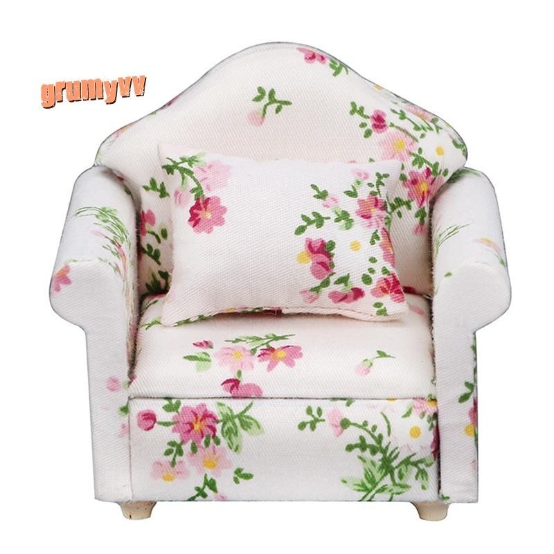 Tỉ Lệ 1 / 12 Nhà Búp Bê Sofa Thu Nhỏ, Ghế Sofa Đơn Mini Có Gối Trang Trí Nội Thất Nhà Búp Bê Phòng Ngủ