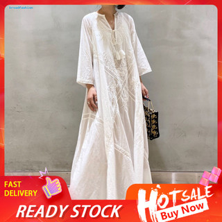[Br] Đầm nhẹ Đầm dự tiệc đi biển Boho Váy Maxi thêu hoa sang trọng với chi tiết tua rua Hoàn hảo cho kỳ nghỉ hè và đi biển Getaways cổ chữ A dành cho nữ
