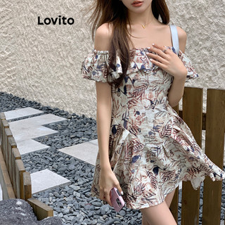 Đầm Lovito trễ vai họa tiết hoa phong cách thường ngày dành cho nữ LNA58025
