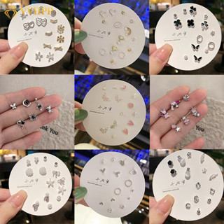 12 Cái / bộ Hồng Bướm Zircon Bông Tai Bộ Pha Lê Trái Tim Bông Tai Dành Cho Nữ Trang Sức Phụ Kiện