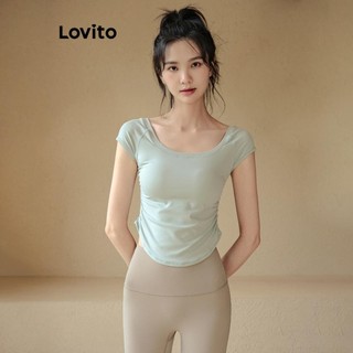 Lovito Áo thun thể thao kiểu dáng trơn có họa tiết thể thao dành cho nữ LNE59492