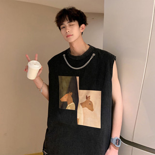 Áo Phông Nam Màu Đen Áo Phông Không Tay Cỡ Lớn Thiết Kế Rộng Rãi Mùa Hè Áo Lót Tập Thể Dục Thể Thao Nổi Tiếng Trên Mạng 