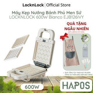 Máy kẹp nướng bánh Lock&Lock 600W, Hàng chính hãng, phủ men sứ Bianco Sandwich Maker Màu ngà EJB126IVY - HAPOS OFFICIAL
