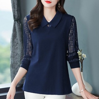 Áo sơ mi nữ dài tay ve áo ren chắp vá quá khổ áo rộng M-5XL