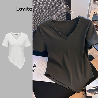  Áo thun Lovito bất đối xứng màu trơn thường ngày cho nữ LNA27003 (Nhiều màu)
