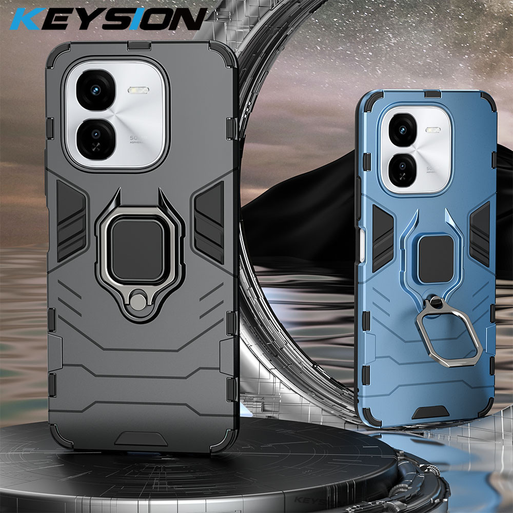 Ốp Lưng Chống Sốc KEYSION Cho IQOO Z9X 5G Z9 Turbo Silicon Mềm + PC Kim Loại Nhẫn Đứng Vỏ Điện Thoại
