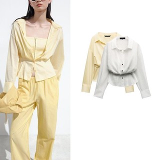 Zara Mùa Hè Sản Phẩm Mới Sang Trọng Narrow-Waist Xếp Ly Nhà Trang Trí Lụa Chặt Áo Sơ Mi Phong Cách Corset 2332562 2332920