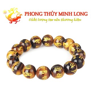 Vòng tay đá Mắt Hổ Vàng Nâu khắc Kinh Phật chất lượng 5A - Vòng tay phong thủy