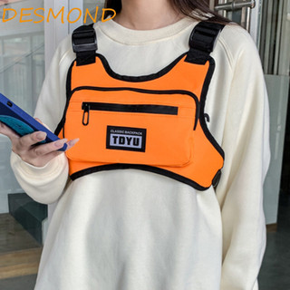 Túi đeo ngực nam DESMOND, Túi đeo ngực bằng vải Oxford có dây kéo Hip Hop, Túi điện thoại in chữ thường ngày Túi đeo ngực thể thao chắp vá dành cho nữ