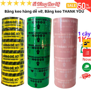 SKU729 - Băng keo hàng dễ vỡ, Băng keo THANK YOU, rộng 4.7cm, 100yard, 1kg, 1 cây 6 cuộn