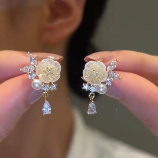 Bông tai hoa ngọc trai siêu cổ tích kiểu Pháp nhẹ nhàng sang trọng retro nhỏ tinh tế đinh tán thiết kế thích hợp bông tai cao cấp nữ