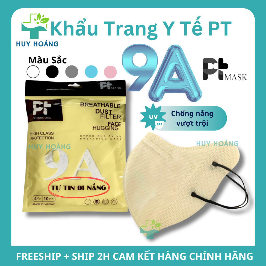Khẩu Trang 9A Phương Tuyến 50 cái chống nắng 5 lớp dày dặn chống tia UV và lọc bụi mịn che phủ tốt