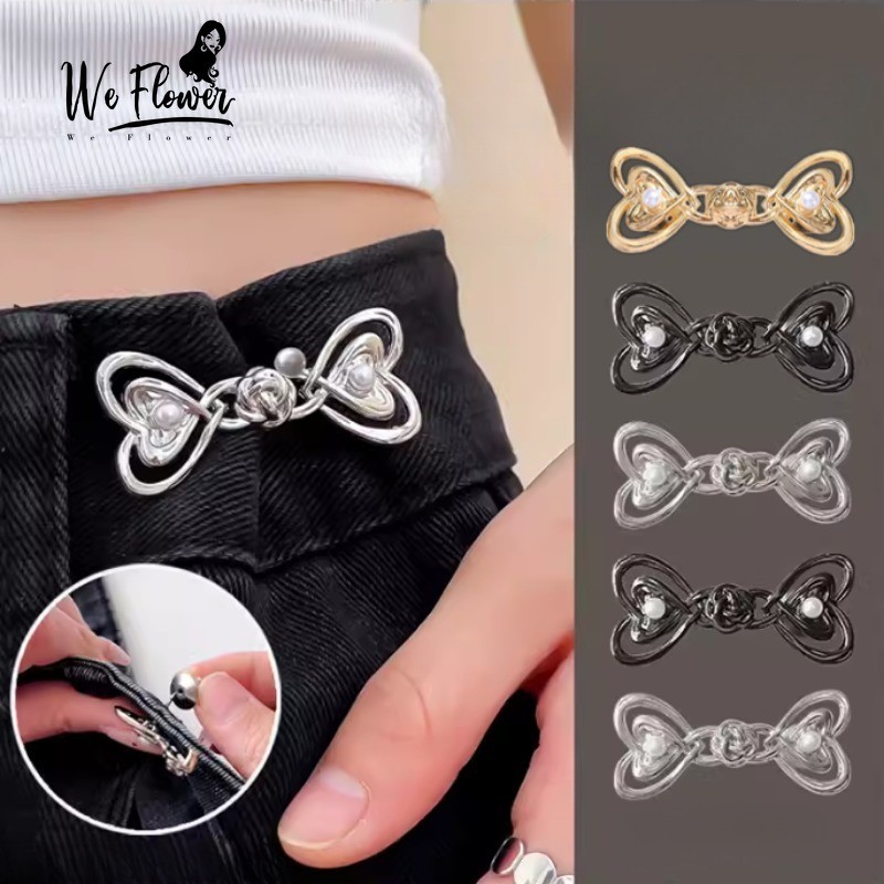 Chúng Tôi Hoa Có Thể Điều Chỉnh Ngọc Trai Nút Trái Tim Quần Thắt Lưng Không May Trang Trí Khóa Eo Nút Chân Cho Quần Jean Rời