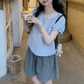 Ren Cổ Áo Bong Bóng Tay Ngắn Nữ Mùa Hè Tươi Ngọt Ngào Độc Đáo Tuổi Giảm Rời Áo Sơ Mi Tay Ngắn Đa Năng