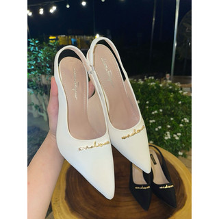  Giày cao gót nữ 7-9p mũi nhọn đính chữ sục nữ hở gót chất tuyết nhung mẫu mới EX Store K96 