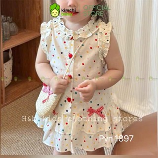 [BÉ 9-27KG] Váy 2 Dây Cho Bé Gái KIMCHIBABY Vải Tơ Đũi Hoạ Tiết Chấm Bi, Đầm Xoè Cổ Yếm Cho Bé Mặc Đi Chơi, Đi Học K516