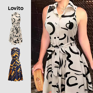  Lovito Plus Size Đường Cong Đầm Thanh Lịch Đầm Đầm Hoa Thu Đông Cho Nữ LNL70130 