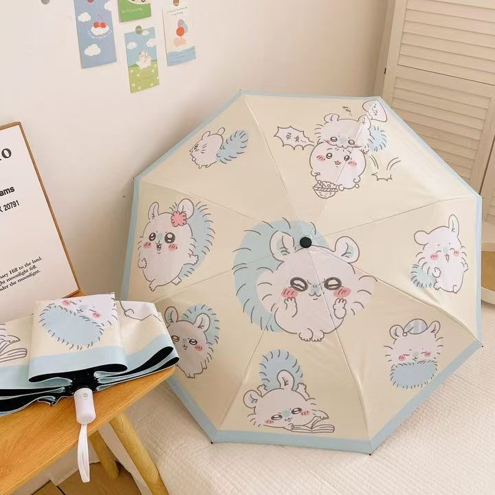 Anime chiikawa Ô Tự Động momonga Ô Gấp Chống Gió Lớp Phủ Đen Chống Tia UV Dù Dù Ô