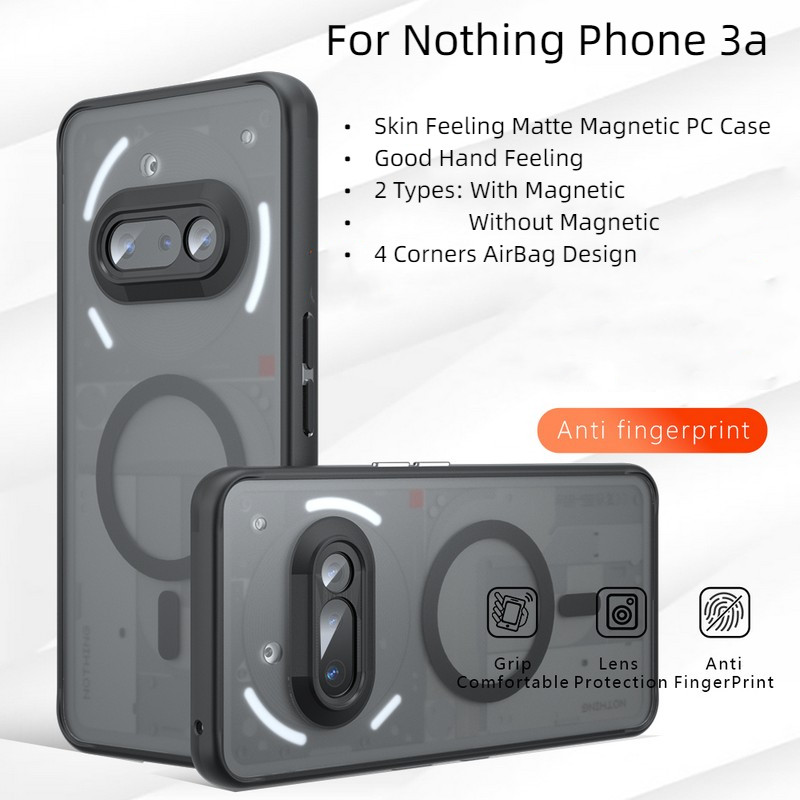 For Nothing Phone 3a 3A 3 A Case Da Sang Trọng Cảm Giác Mờ Từ Tính Sạc Không Dây PC Cứng AirBag Vỏ Đ