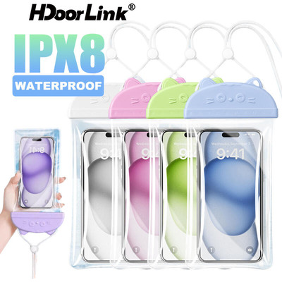 Ốp điện thoại chống nước trong suốt HdoorLink có màn hình cảm ứng Vỏ điện thoại treo chống sốc có dây đeo Túi khô dưới nước