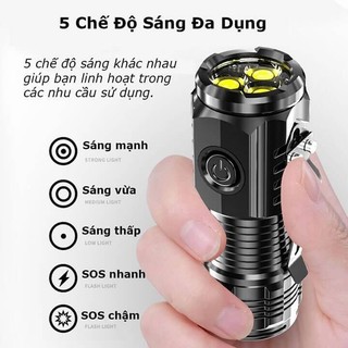  Đèn pin mini cầm tay   Đèn pin cầm tay mini siêu sáng chiếu xa pin trâu 5 chế độ sáng 
