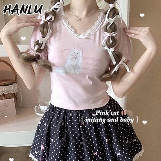 Áo thun ngắn tay cắt ren mới dành cho nữ HANLU Slim Fit