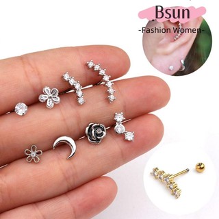 Khuyên Xỏ Sụn Tai Bằng Thép Không Gỉ Đính Đá Zircon Nhiều Màu Thời Trang