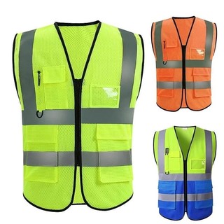 Lưới Mùa Hè Phản Quang An Toàn Vest Tầm Nhìn Cao Làm Việc Ban Đêm An Ninh Không Tay Xây Dựng Bảo Hộ Lao Động Dây Kéo Túi Người Lớn