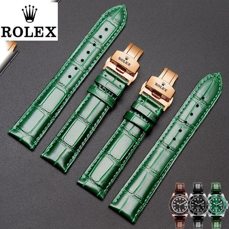 Đồng hồ dây da thật Rolex màu đen xanh lá cây cho nam 20 m