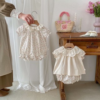 2024 Phong Cách Mới Bé Gái Jumpsuit INS Mùa Hè Phiên Bản Hàn Quốc Bé Gái Tay Ngắn Cổ Búp Bê Hoa Jumpsuit Tam Giác Áo Liền Quần Nữ Thời Trang Mỏng Phong Cách Áo Liền Quần