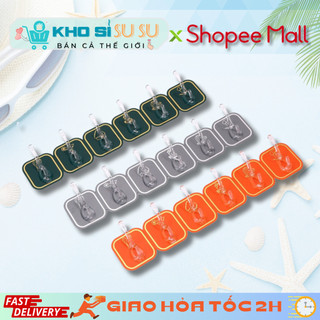 Thanh 6 móc treo đồ dán tường nhà tắm, nhà bếp - Móc treo đồ dán tường đa năng, thiết kế 6 ô vuông siêu dính chắc chắn