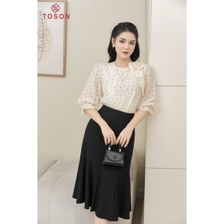 Áo tơ kem chấm bi, cổ đính bông hoa toson 11995b93...