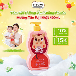 Sữa Tắm Gội ETSUKO Hương Táo Fuji Nhật 400ml Dưỡng Ẩm Dịu Nhẹ Kháng Khuẩn Bảo Vệ Cho Bé, An Toàn Cho Da Nhạy Cảm