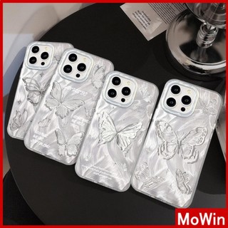 Mowin - Dành cho iPhone 11 15 Pro Max vỏ Iphone Lông bạc Vỏ mềm trong suốt ba chiều Laser sang trọng TPU Con bướm trắng xinh đẹp Tương thích với iPhone 14 13 Pro Max 12 Pro Max 11 XR XS 7 8Plus