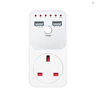 Ổ cắm hẹn giờ đếm ngược với 2 cổng usb 5v 2.1a ổ cắm bộ điều khiển thời gian cắm cho thiết bị điện -- phích cắm vương quốc anh ac 230v