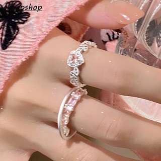 Ifyou 2 Cái / bộ Nhẫn Zircon Hồng Cho Nữ Trái Tim Đơn Giản Nhẫn Trang Sức Phụ Kiện