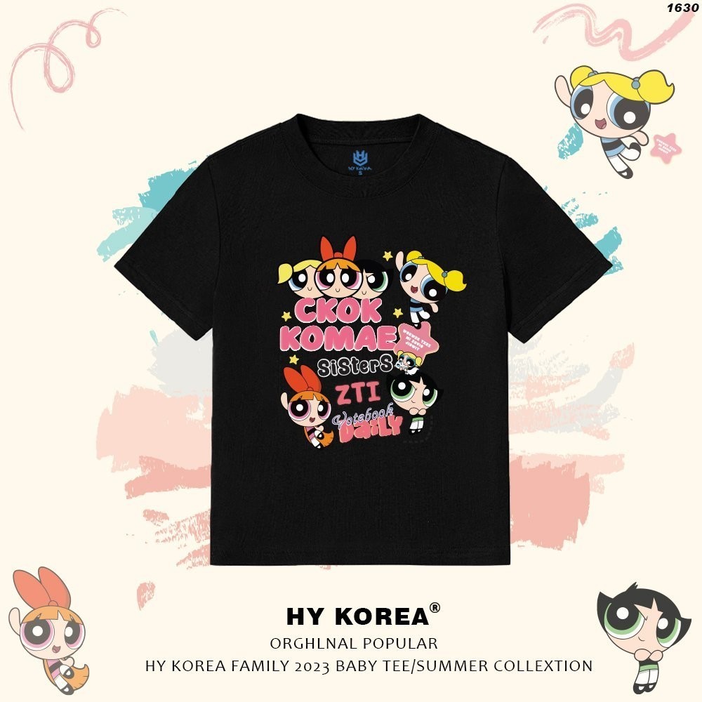 【COD】 Áo thun baby tee HY KOREA Powerpuff Girls 1630 vải cotton cổ tròn in graphic
