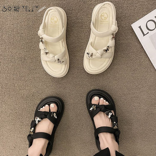 SOERVIMY dép đế cao dép sandal nữ dép quai ngang Chống trơn trượt Đế êm Chống thấm nước Đa màu sắc FPL2440YCW 21Z240519
