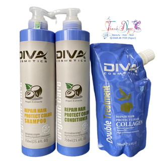 Bộ dầu gội xả Diva Argan MẪU MỚI 750mlx2 + Hấp Collagen 500ml - TN